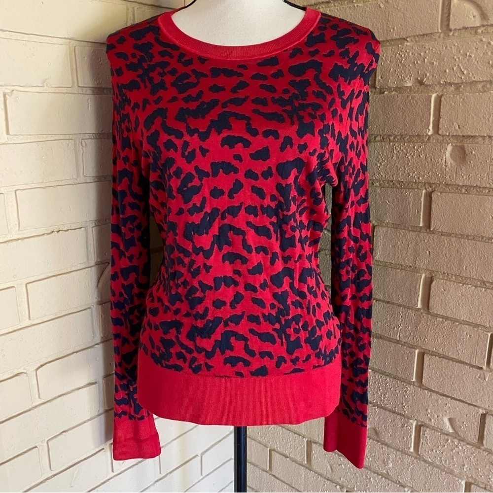 Boss Hugo Boss Womens Red Animal Print Wool Sweater Size Large L